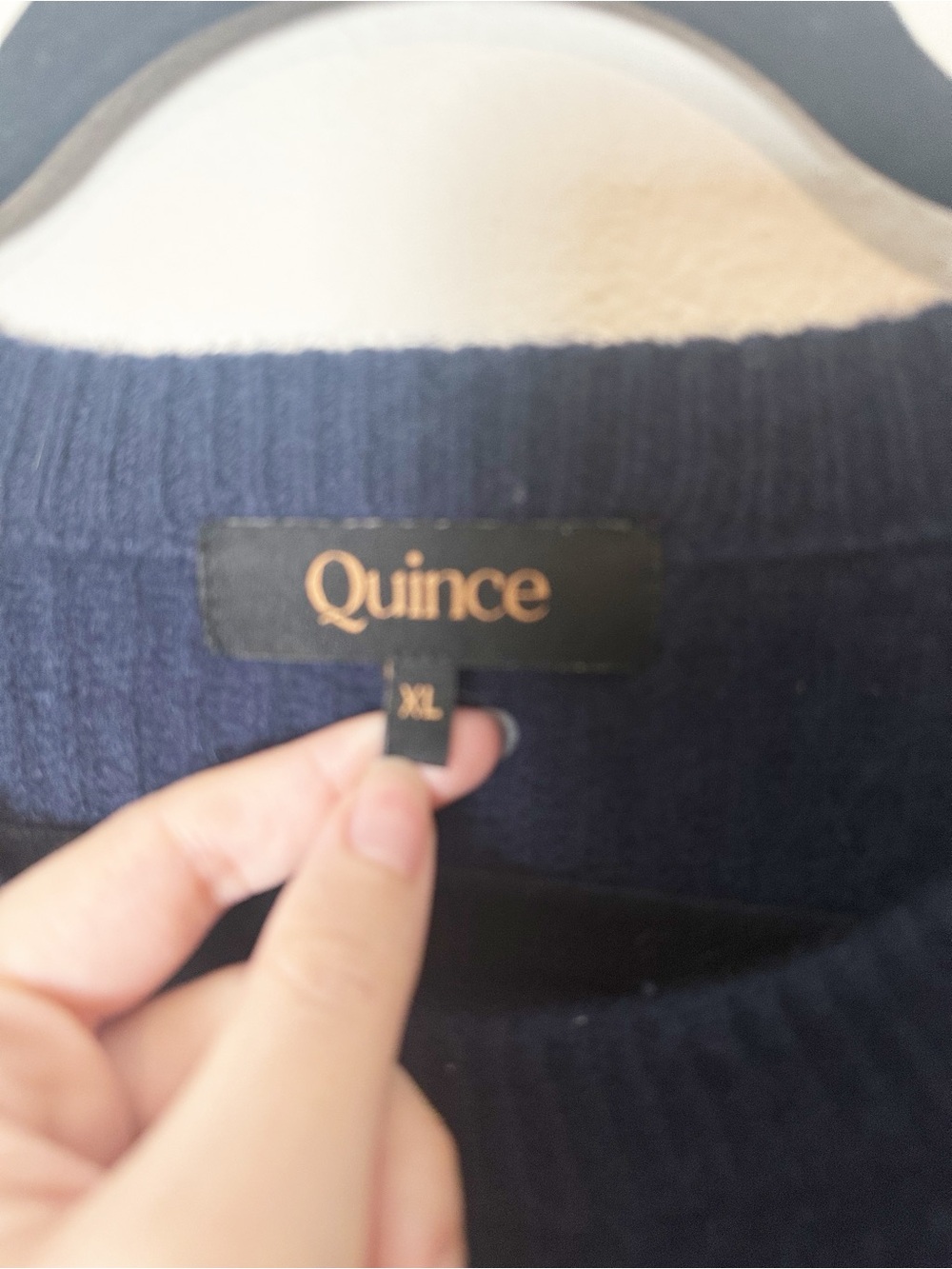 Quince 100% Mongolian Cashmere Ribbed Crewneck Fisherman Sweater Navy Blue XL - Picture 4 of 7